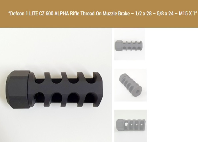 Kompenzator  Defcon 1LITE CZ 600 Alpha Rifle Thread-on Muzzle Brake - M15X1