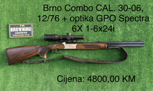 Brno Combo CAL. 30-06, 12x76 + optika GPO Spectra 1-6x24i