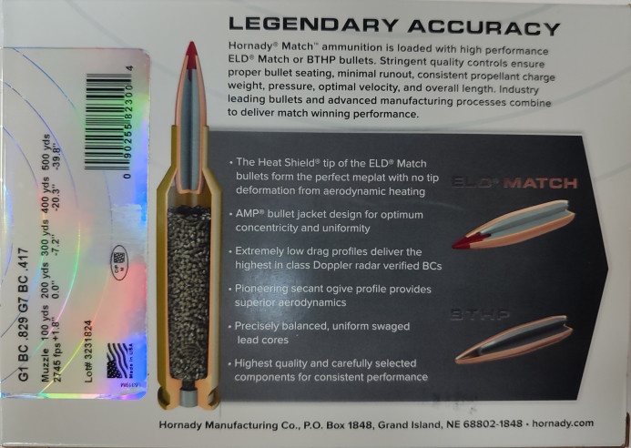 METAK KARABINSKI HORNADY ELD MATCH  338 LAPUA MAG. 285gr