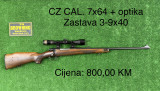 CZ CAL. 7x64 + optika Zastava 3-9x40