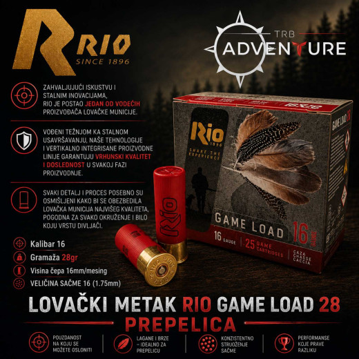 LOVAČKI METAK RIO 16/70 GAME LOAD 28 10 1,7mm PREPELICA