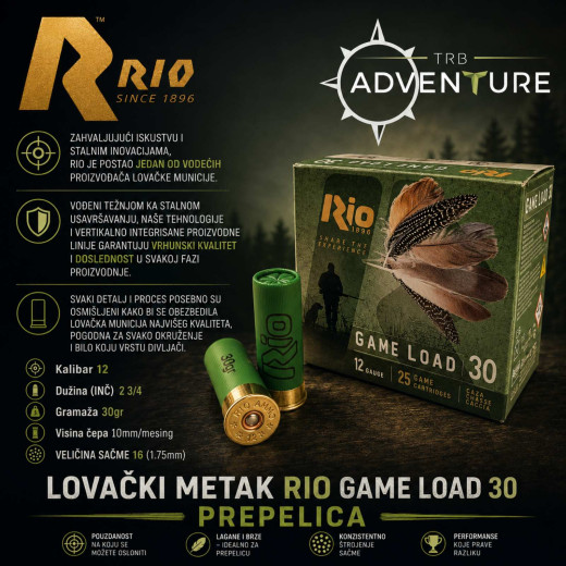 LOVAČKI METAK RIO 12/70 GAME LOAD 30 10 1,7mm PREPELICA